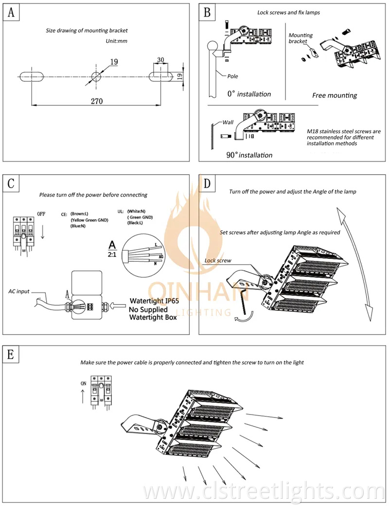 250W 500W 750W 1000W1500W IP66 High Mast LED Flood Projector Search Light for Outdoor Stadium Sport Court Lighting
